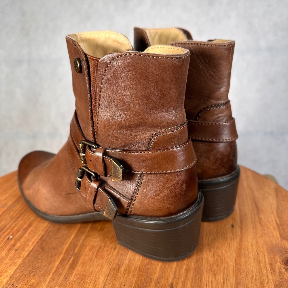 Bussola Antwerpen Ankle Boots Womens 39 Brown Good Leather Buckle Moto Zip - Picture 7 of 14